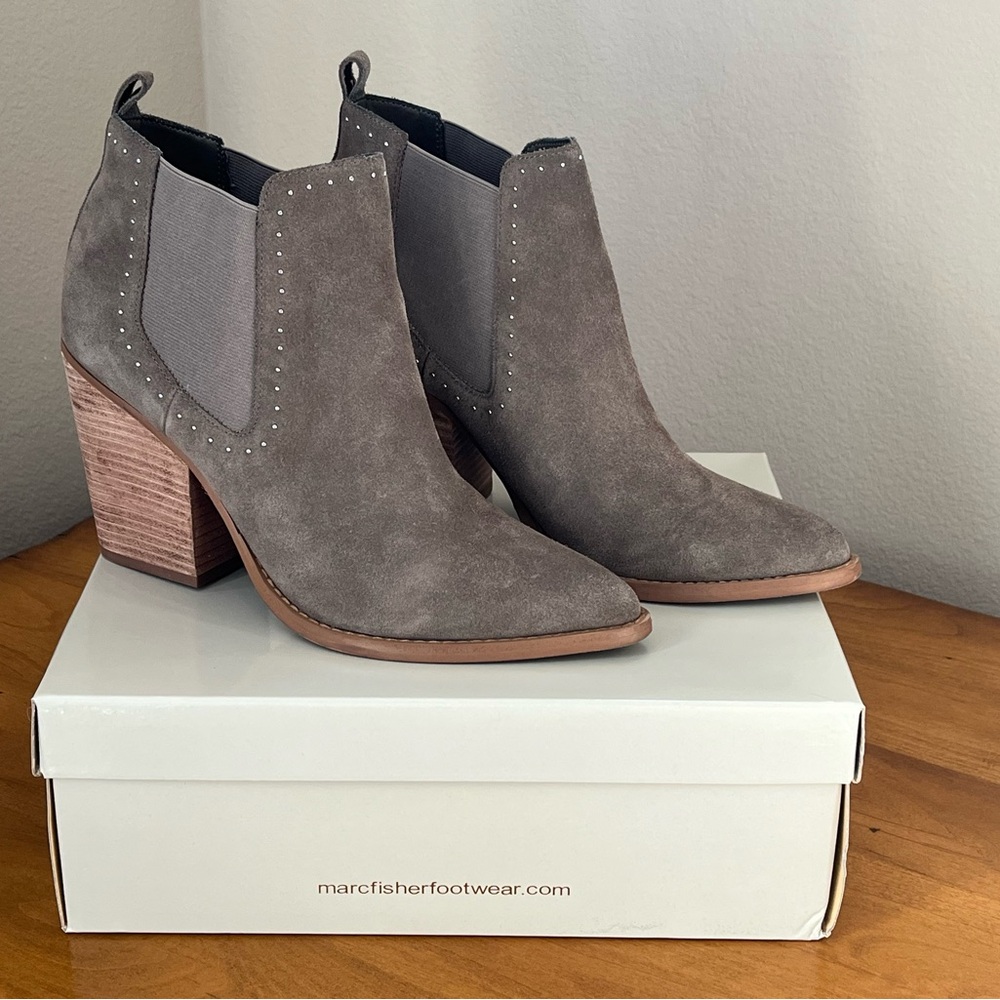 Marc Fisher Gray Suede Studded Chelsea Ankle Boots